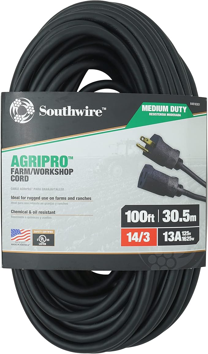 Southwire AGRIPRO Medium Duty Extension Cord, 14 Gauge, 3 Conductor, by Southwire