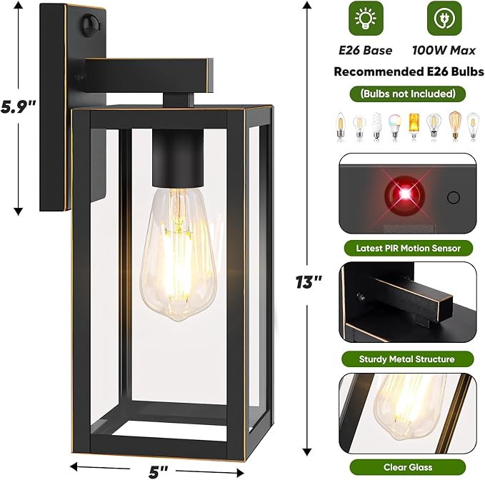 Upgraded Motion Sensor Outdoor Wall Light, 13” Dusk to Dawn Porch Light Outdoor - Image 6