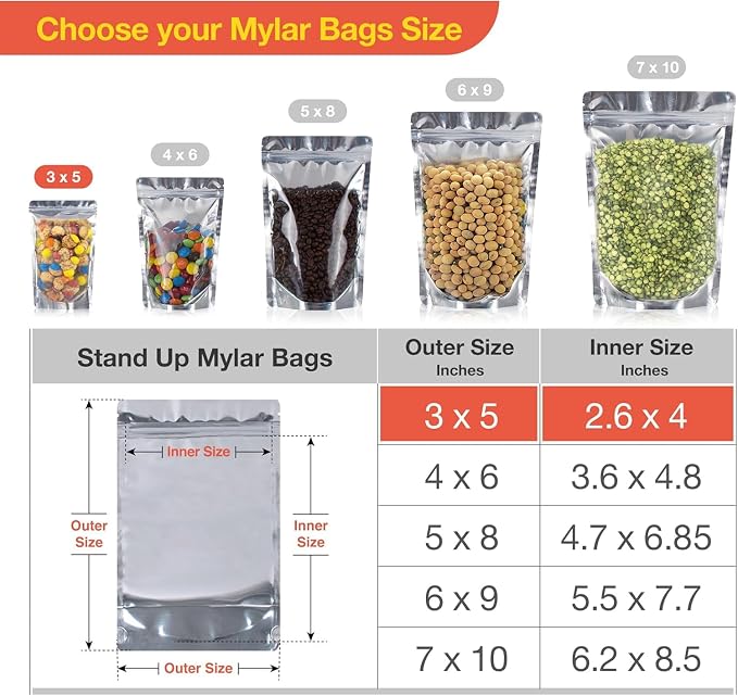 BELLE KR® 3x5 Small Mylar Bags for Freeze Dried Candy - Image 2