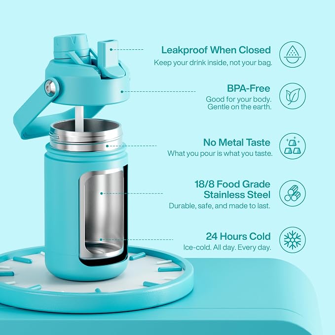 Kids Insulated Water Bottle - 12oz Stainless Steel Water Bottle with Dual Spouts - Image 5
