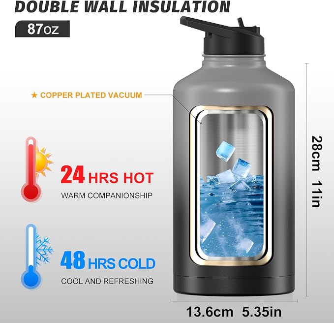 87oz Insulated Water Bottle, BPA Free&Leak Proof, 1.5 Gallon Stainless Steel - Image 3