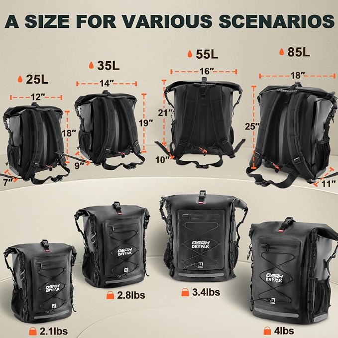 OSAH DRYPAK Waterproof Backpack Dry Bag 25L/35L/55L/85L – Heavy Duty Roll-Top - Image 2
