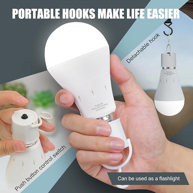 10Pack Rechargeable Emergency Light Bulb, A19 9W Daylight 6000K Self-Charging - Image 6