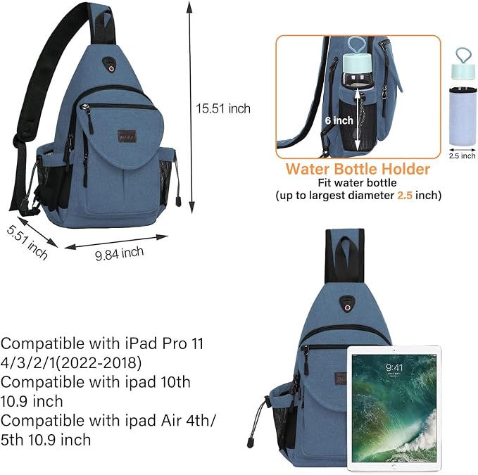 MOSISO Sling Backpack, Canvas Crossbody Hiking Daypack Bag - Image 2