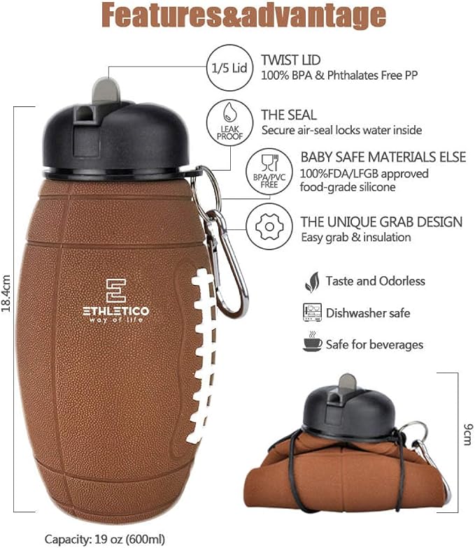 Clip-On Collapsible BPA-Free Silicone American Football Water Bottle - Image 5