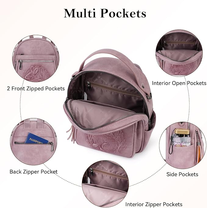Mini Backpack Purse for Women, Embossed Leather Small Backpack Fashion Travel - Image 5