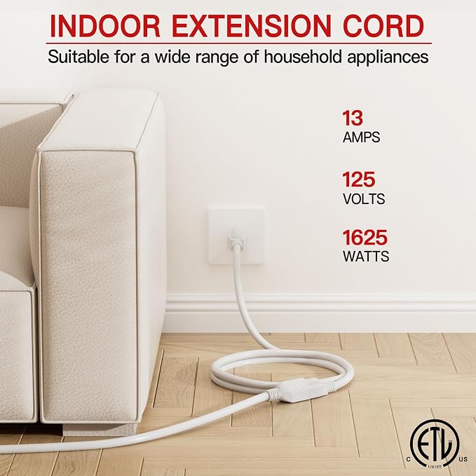 16/3 Indoor Extension Cord 25 FT 2 Pack, 3 Prong Power Cable, Suitable - Image 3