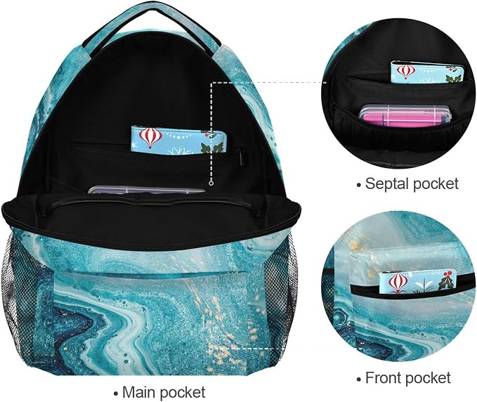 Wamika Kids Backpack Turquoise Blue Marble Tie Dye School Backpacks Boys Girls - Image 3