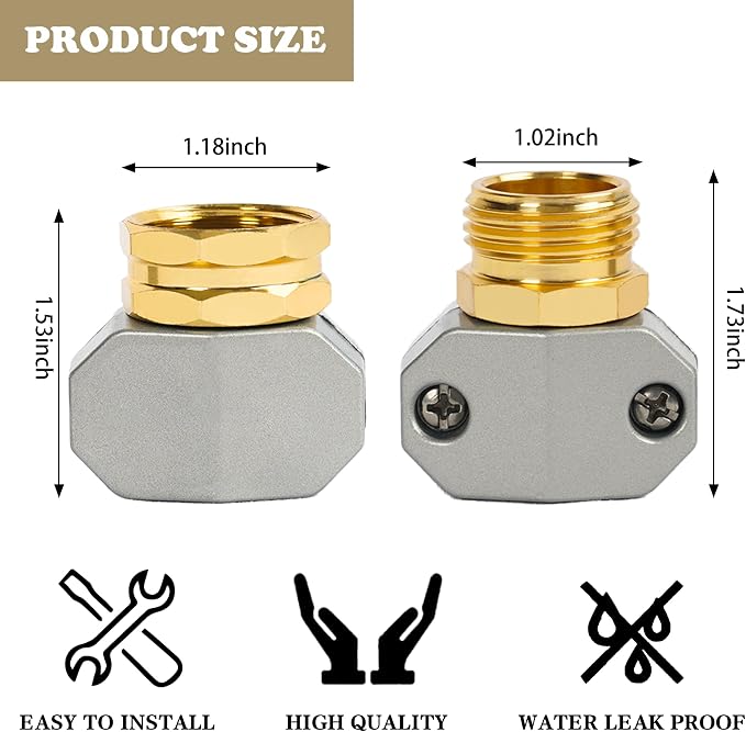 Hourleey Garden Hose Repair Kit, 2 Sets Aluminum Alloy Garden Hose End Mender - Image 3