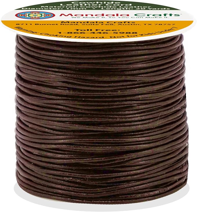 Mandala Crafts Round Cowhide Genuine Brown Leather Cord - Image 2