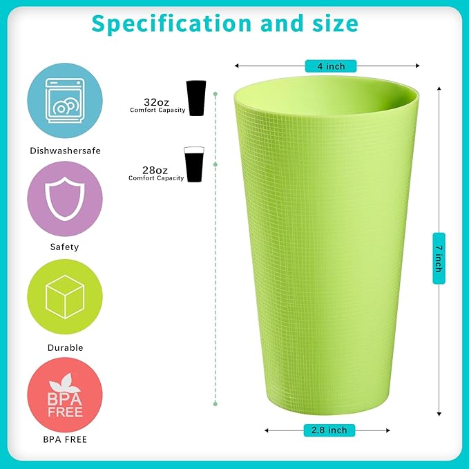 Plastic Tumblers 35-ounce Large Cups Reusable Drinking Glasses set of - Image 5