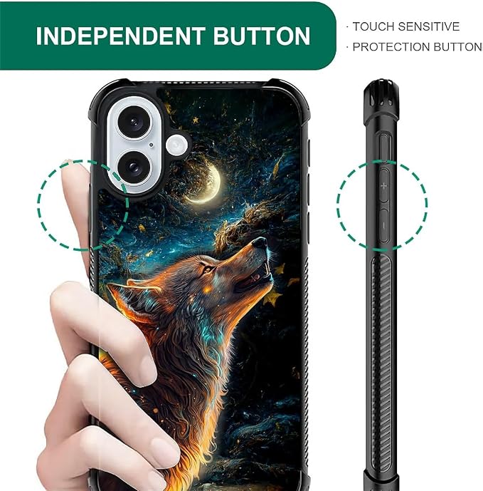 for iPhone 16 Plus Case, Star Cave Hungry Wolf Pattern Graphic Design Girl Boy - Image 5