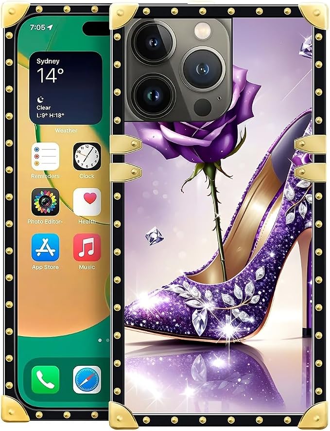 Compatible with iPhone 14 Pro Max Case, High Heeled Purple Diamond Rose Luxury by Unknown