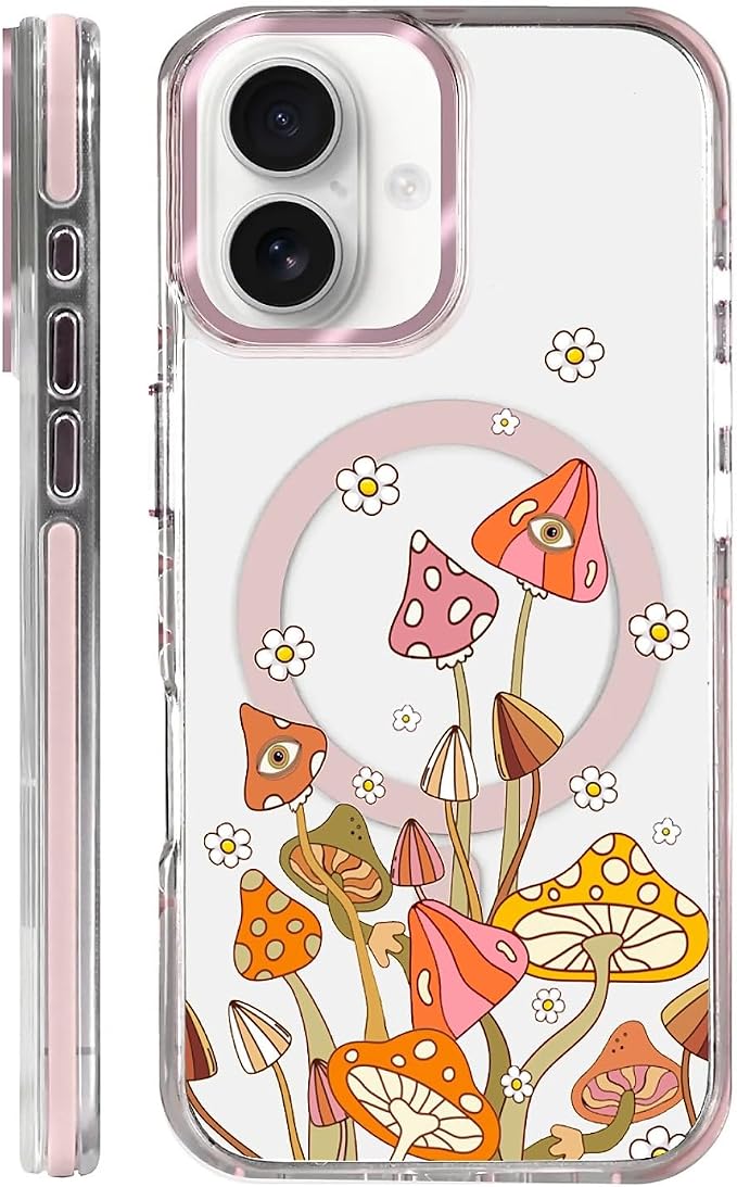 Case for iPhone 16, Retro Mushroom Sunflower Phone Case Design，for Women Girls by Toulas