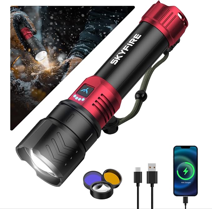 SKYFIRE Bright Flashlight with Ignition Lens&Yellow/Blue Light, 3000lm Super - Image 9