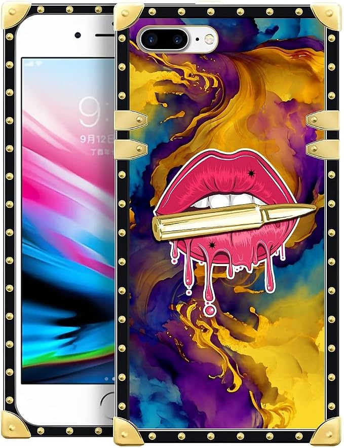 Compatible with iPhone 8 Plus 7 Plus Case, Cool Corlorful Lip Marble Luxury by Unknown