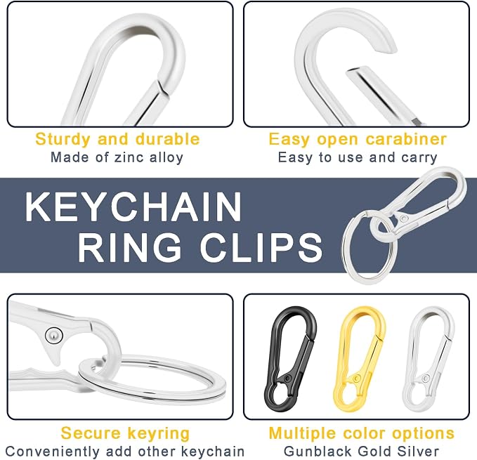 CooBigo 4Pack Small Keychain Rings, Metal Key Carabiner Clip, Mini EDC Key Ring - Image 3