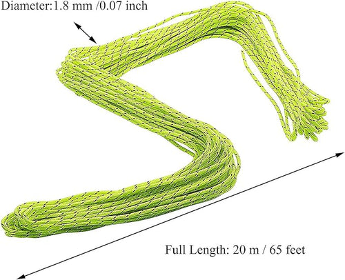 1.8mm Fluorescent Reflective Guyline Tent Rope Camping Cord Paracord, 65 Feet - Image 2