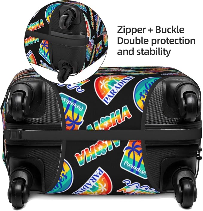 Tropical Vacation Badges Elastic Luggage Cover, Suitcase Protector - Image 4