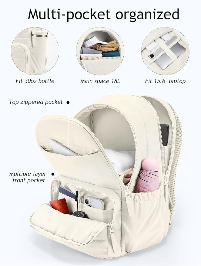 Uselike Travel Backpack for Women, 15.6 Inch Laptop Backpack, Quilted College - Image 2