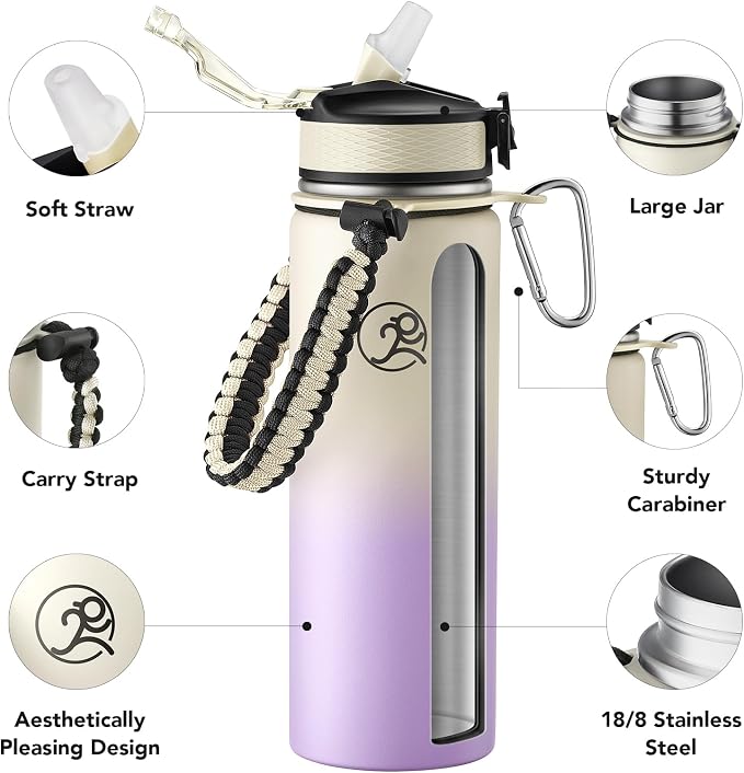 GOSWAG Insulated Sports Water Bottle, 24oz 2 Lids, Stainless Steel Water Bottles - Image 3