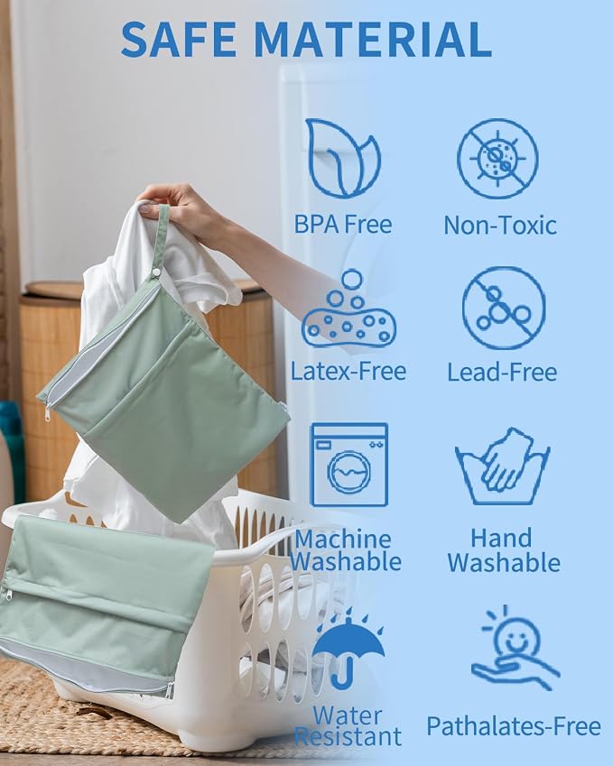 babygoal Wet Dry Bags for Baby Cloth Diapers 3 Pack, Washable Travel Bags - Image 6
