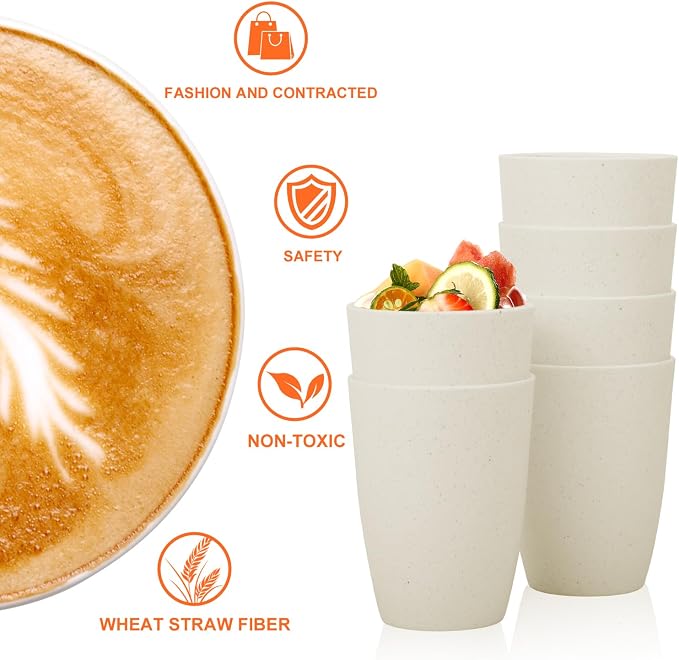 Homienly Wheat Straw Cups 12oz Unbreakable & Easy to Clean Cups Reusable - Image 4