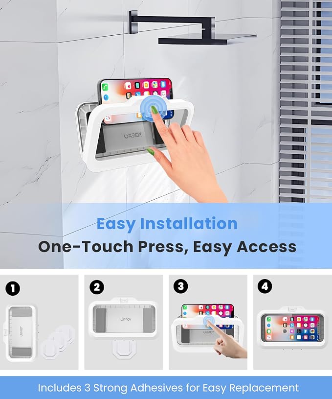 URROY Shower Phone Holder Waterproof One-Touch Open Shower Phone Case Anti-Fog - Image 4