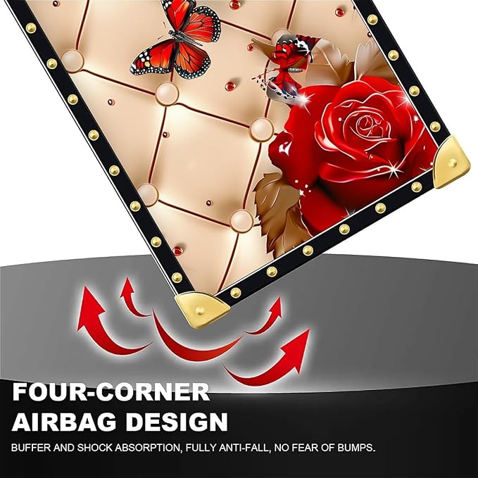 Compatible with iPhone 16 Pro Max Case, Shining Red Rose Butterfly Leather - Image 7