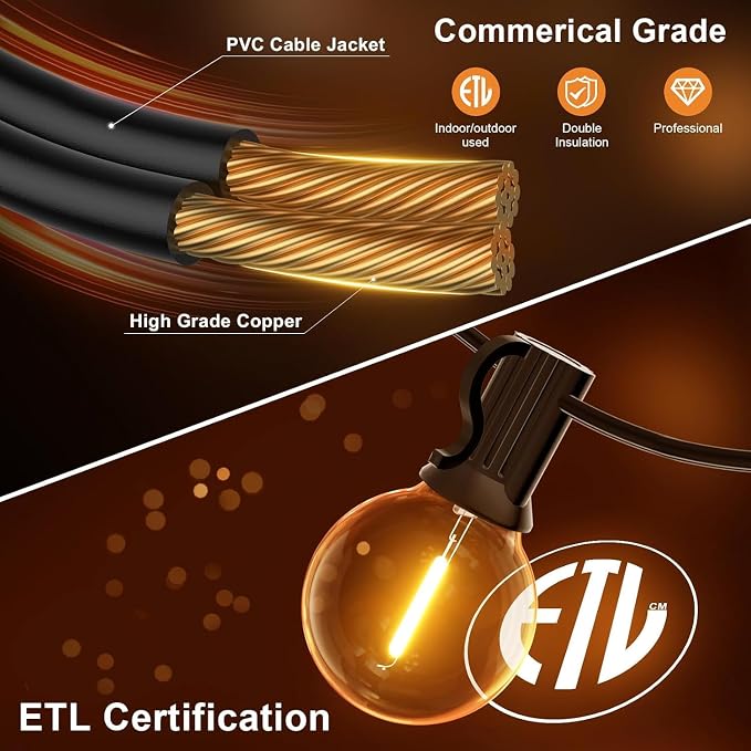 GPATIO Outdoor String Lights, 100FT G40 Bulbs Shatterproof Patio Lights - Image 5