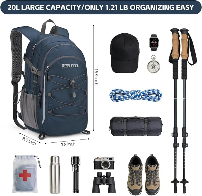 RealCool Hiking Backpack for Men Women, 20L Lightweight Waterproof Travel - Image 2