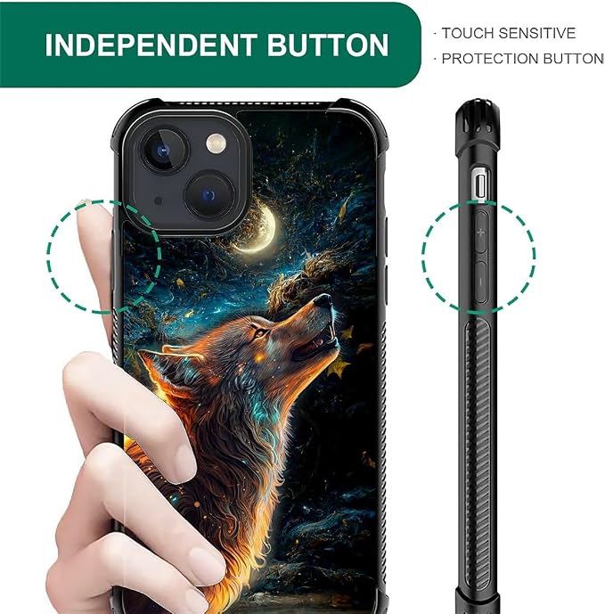 for iPhone 15 Case, Star Cave Hungry Wolf Pattern Graphic Design Girl Boy Soft - Image 2