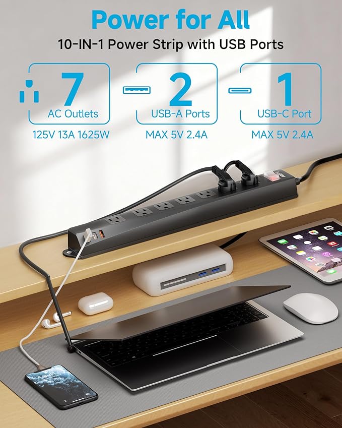 Outdoor Power Strip Weatherproof IPX6, 1625W/13A 10 Ft Extension Cord - Image 4