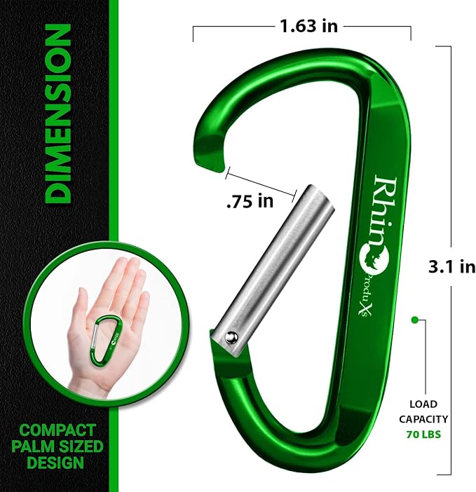 Rhino Produxs 8PCS of Lightweight Duty Snap Carabiner Clips, D Ring Shape - Image 2