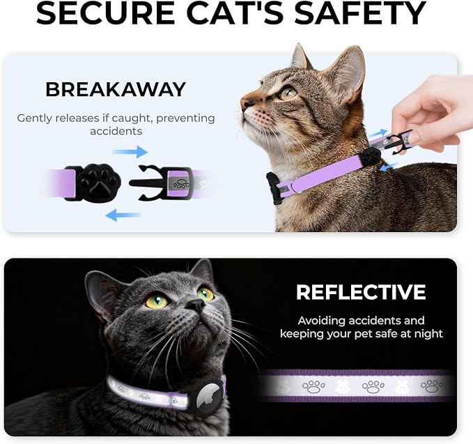 Breakaway AirTag Cat Collar, Reflective Cat Tracker Collar - Image 2