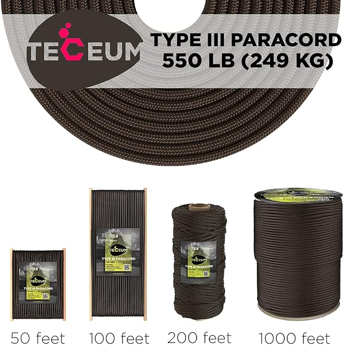 TECEUM 5/32" Paracord Rope 1000 – 1000ft / 200ft / 100ft / 50ft – Tactical - Image 9