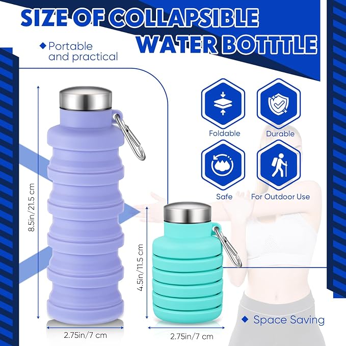 Baderke 2 Pcs Collapsible Water Bottles 17oz Silicone Travel Foldable Portable - Image 2