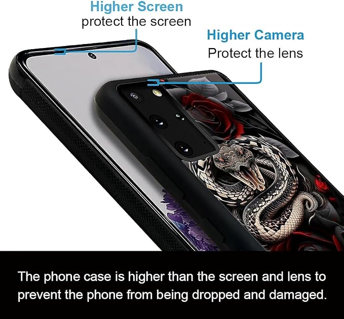 for Samsung Galaxy S20 Plus Case, Entwined Rose Snake Pattern Graphic Design - Image 2
