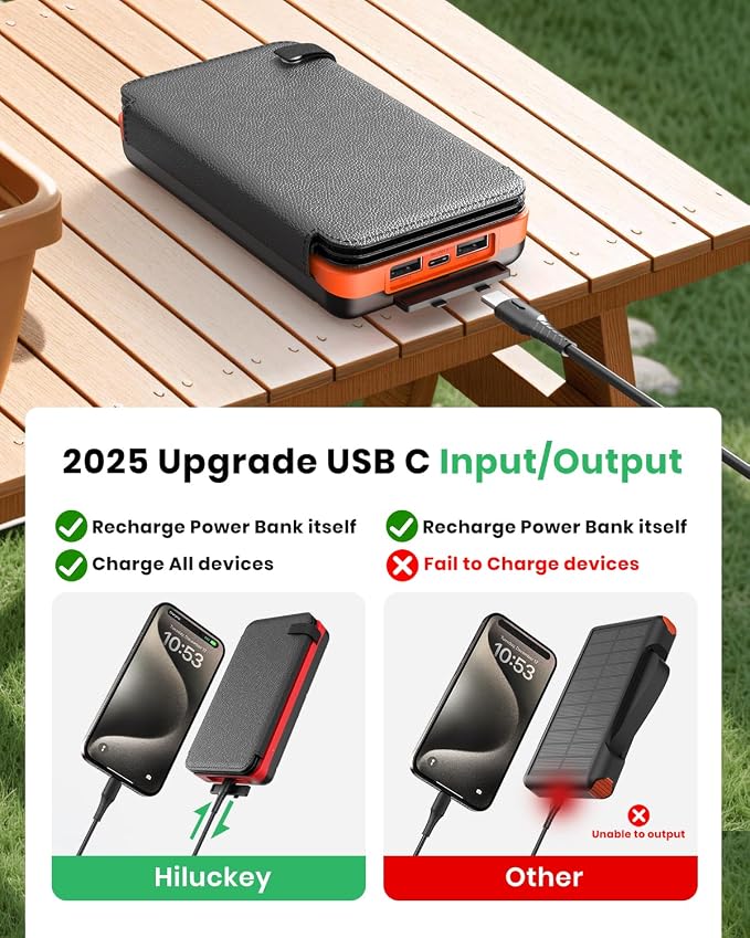 Hiluckey Solar Charger 25000mAh, Outdoor USB C Portable Power Bank - Image 5