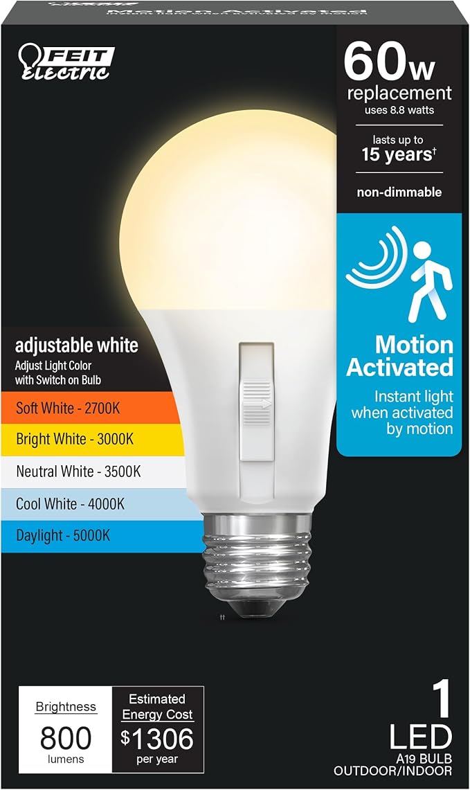 Feit Electric LED Motion Sensor Light Bulb, A19 60W Equivalent, Non-Dimmable by FeitElectricCompany
