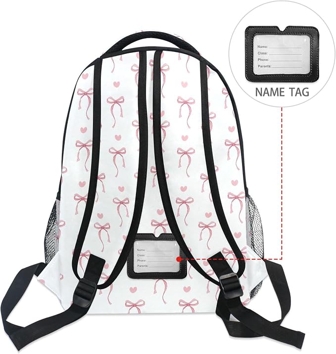 Wamika Pink Bow Girls Backpack Cute Heart Bowknot Ribbon School Backpacks Kids - Image 6