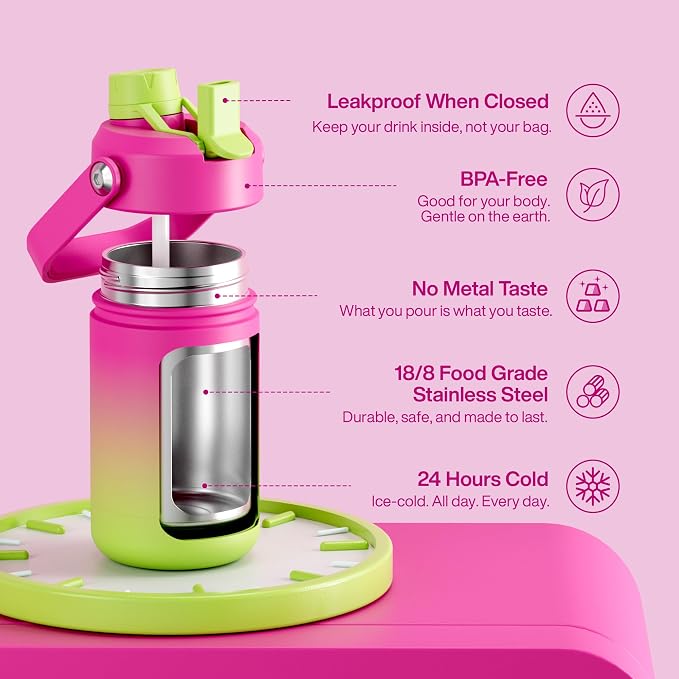 Kids Insulated Water Bottle - 12oz Stainless Steel Water Bottle with Dual Spouts - Image 4