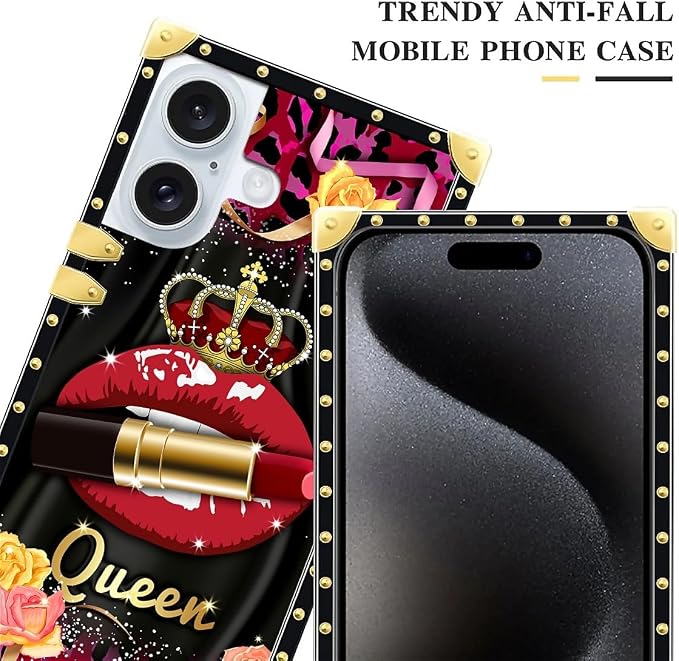 Compatible with iPhone 16 Case, Queen Lip Crown Leopard Print Luxury Golden - Image 4