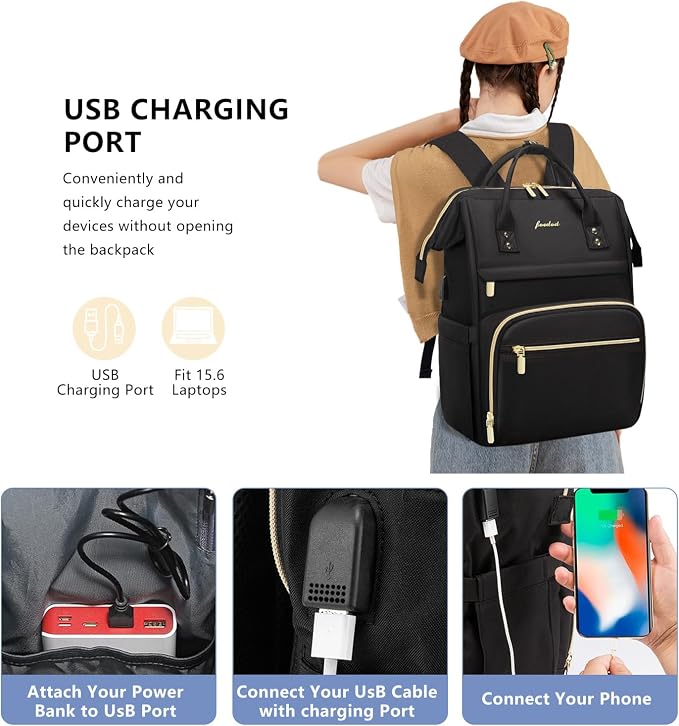 Focdod Backpack for Women 15.6 Inch Laptop Backpack Work Business Backpacks - Image 3