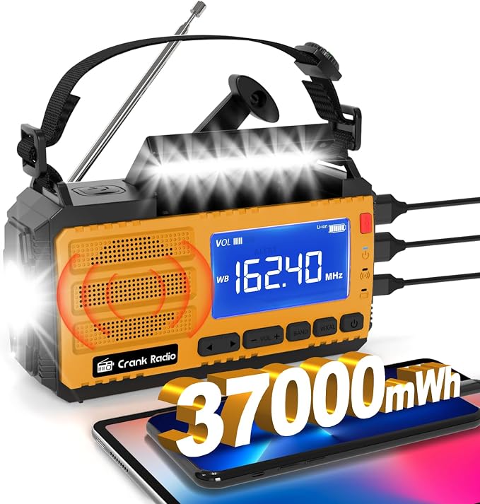 Emergency Crank Radio Solar Hand Crank Emergency Radio 37000mWh AM/FM NOAA by yesiwtc
