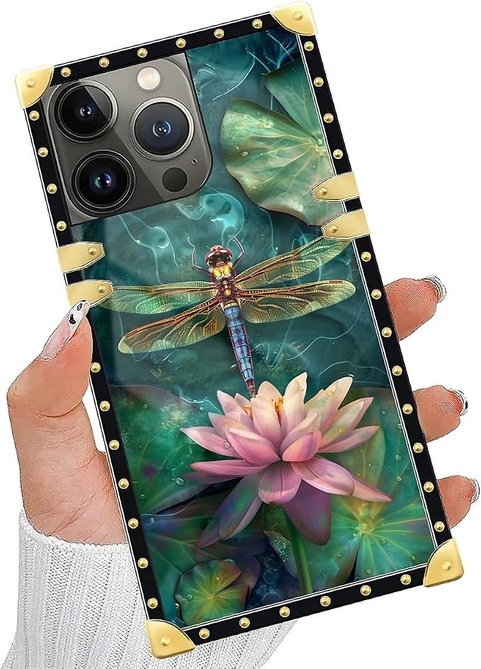 Compatible with iPhone 15 Pro Max Case, Colourful Dragonfly Pink Lily Pads - Image 5