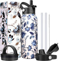 Water Bottle Insulated 32oz 40oz 64oz 128oz Straw Lid Spout Lid & 3 Lids by POYAKU