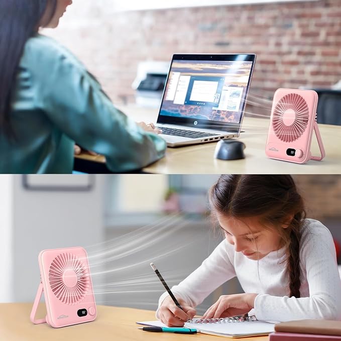 WHATOOK Small Desk Fan Personal Fans: 5000mah 25 Hours Battery Office Quiet - Image 2