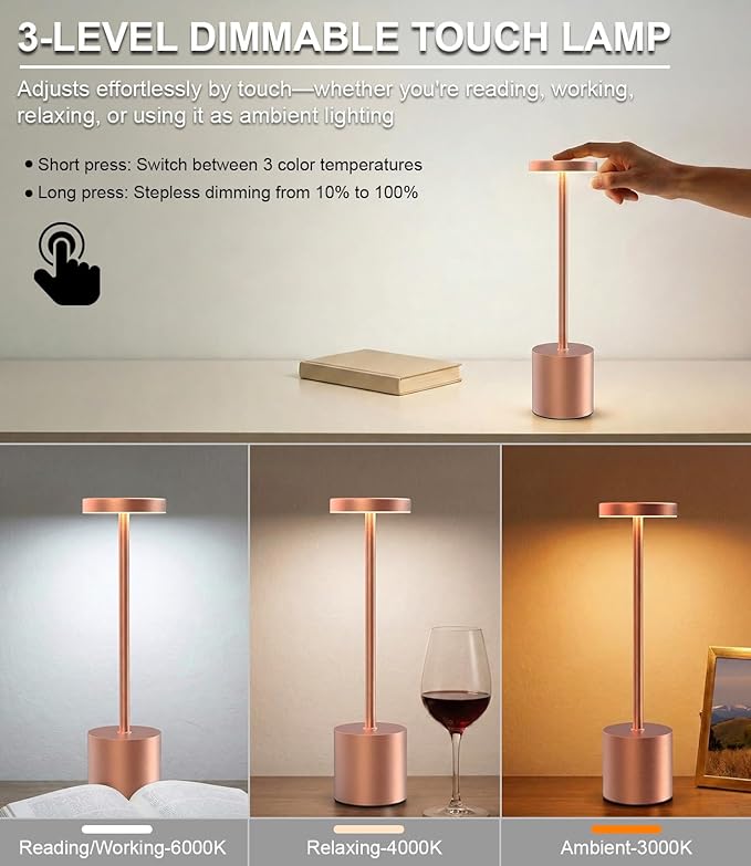 Cordless Table Lamps Rechargeable Set of 2, Portable LED Desk Lamp, 5000mAh - Image 3