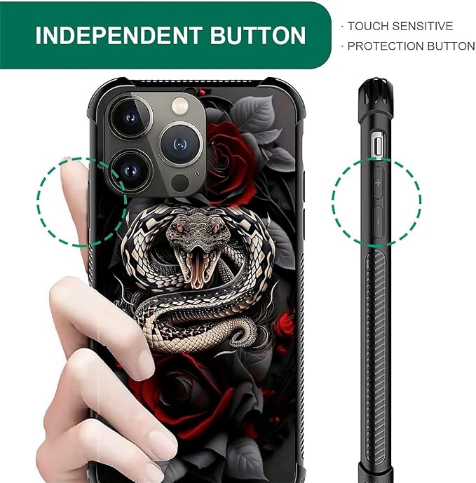 for iPhone 14 Pro Max Case, Entwined Rose Snake Pattern Graphic Design Girl Boy - Image 5